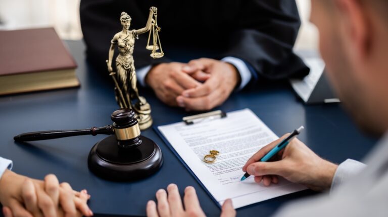 Young couple sign a divorce agreement document